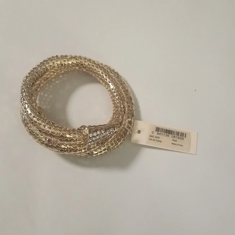 Women's Amrita Singh Bracelet; Goldtone Rhinestones and Simulated Onyx Stones - Picture 9 of 9
